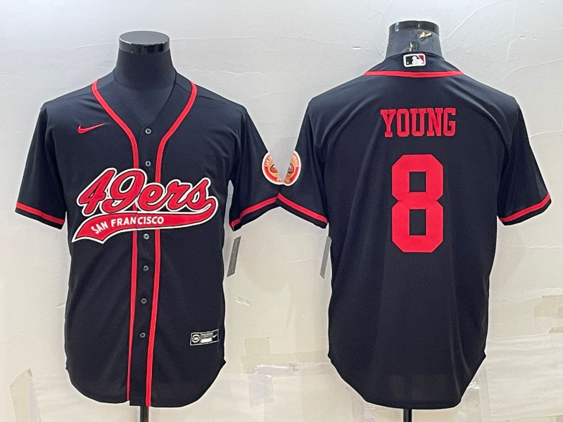 Men’s San Francisco 49ers #8 Steve Young Black With Patch Cool Base Stitched Baseball Jersey