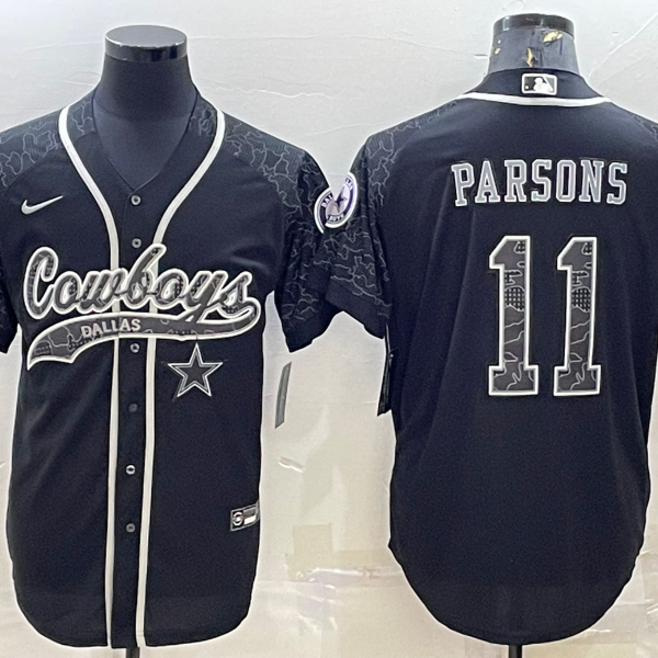 Men’s Dallas Cowboys #11 Micah Parsons Black Reflective With Patch Cool Base Stitched Baseball Jersey