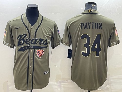 Men’s Chicago Bears #34 Walter Payton Olive 2022 Salute To Service Cool Base Stitched Baseball Jersey