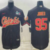 Men’s Kansas City Chiefs #95 Chris Jones Black Pinstripe With Super Bowl LVII Patch Cool Base Stitched Baseball Jersey