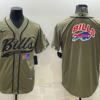 Men’s Buffalo Bills Olive Salute to Service Team Big Logo Cool Base Stitched Baseball Jersey
