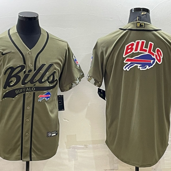 Men’s Buffalo Bills Olive Salute to Service Team Big Logo Cool Base Stitched Baseball Jersey