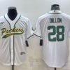 Men’s Green Bay Packers #28 AJ Dillon White With Patch Cool Base Stitched Baseball Jersey