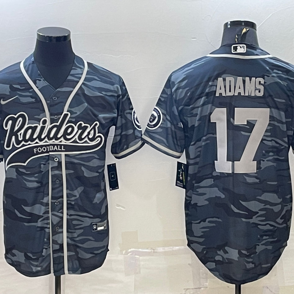 Men’s Las Vegas Raiders #17 Davante Adams Grey Camo With Patch Cool Base Stitched Baseball Jersey