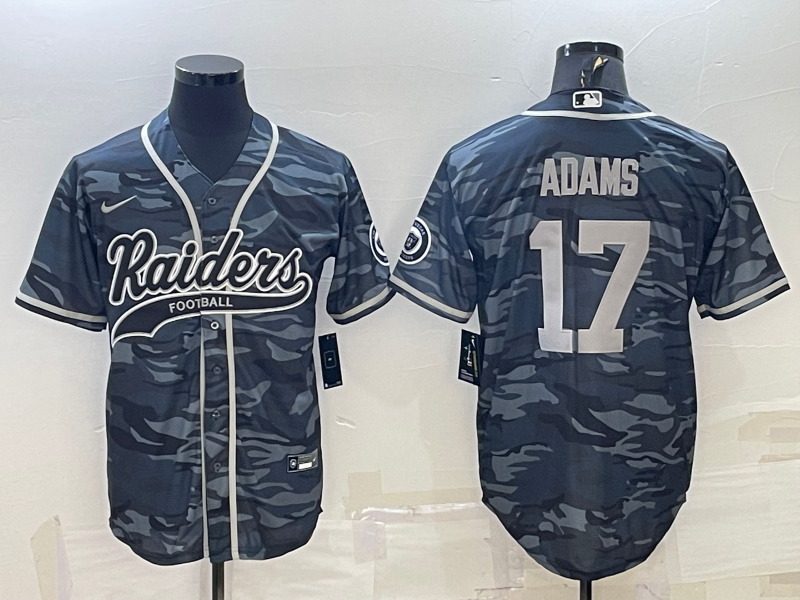 Men’s Las Vegas Raiders #17 Davante Adams Grey Camo With Patch Cool Base Stitched Baseball Jersey