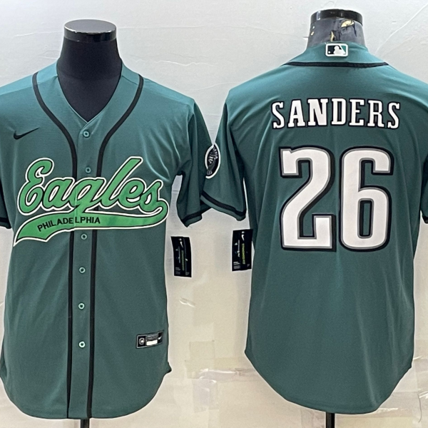 Men’s Philadelphia Eagles #26 Miles Sanders Green With Patch Cool Base Stitched Baseball Jersey