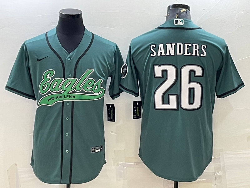 Men’s Philadelphia Eagles #26 Miles Sanders Green With Patch Cool Base Stitched Baseball Jersey