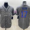 Men’s Buffalo Bills #17 Josh Allen Gray With Patch Cool Base Stitched Baseball Jersey