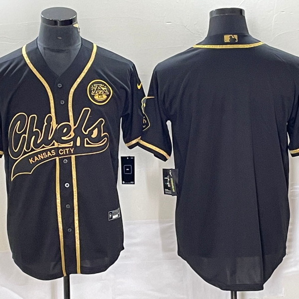 Men’s Kansas City Chiefs Blank Black Gold Cool Base Stitched Baseball Jersey