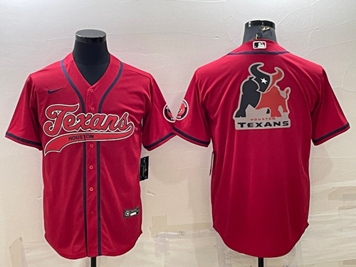 Men’s Houston Texans Red Team Big Logo With Patch Cool Base Stitched Baseball Jersey