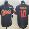 Men’s Kansas City Chiefs #10 Isiah Pacheco Black Pinstripe With Super Bowl LVII Patch Cool Base Stitched Baseball Jersey