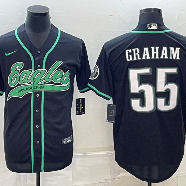 Men’s Philadelphia Eagles #55 Brandon Graham Black With Patch Cool Base Stitched Baseball Jersey