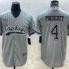 Men’s Dallas Cowboys #4 Dak Prescott Grey Pinstripe With Patch Cool Base Stitched Baseball Jersey