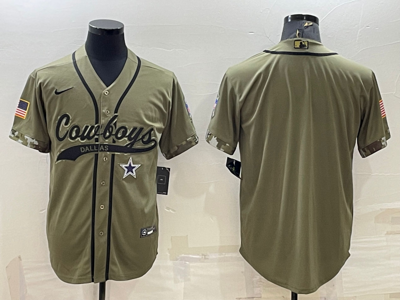 Men’s Dallas Cowboys Blank Olive Salute to Service Cool Base Stitched Baseball Jersey
