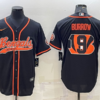 Men’s Cincinnati Bengals #9 Joe Burrow Black Team Big Logo With Patch Cool Base Stitched Baseball Jersey