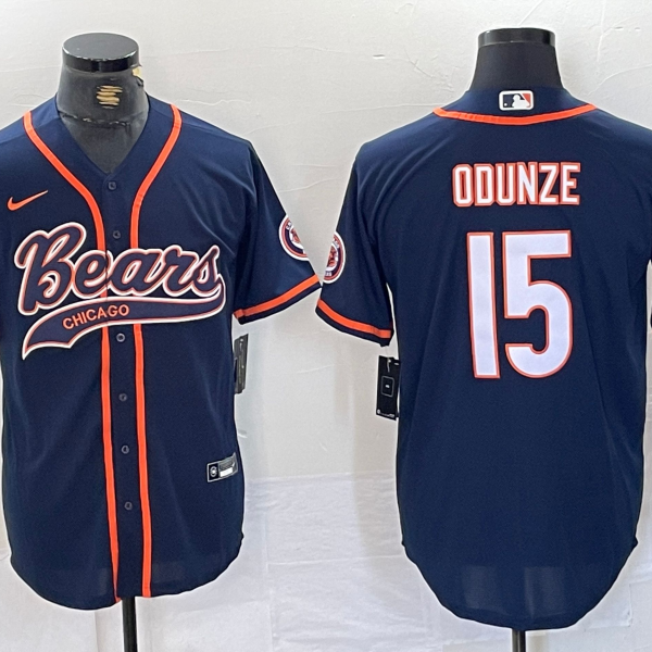 Men’s Chicago Bears #15 Rome Odunze Navy BlueWith Patch Cool Base Stitched Baseball Jersey