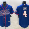 Men’s Buffalo Bills #4 James Cook Blue With Patch Cool Base Stitched Baseball Jersey
