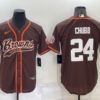 Men’s Cleveland Browns #24 Nick Chubb Brown Stitched Cool Base Nike Baseball Jersey