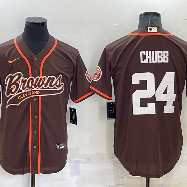 Men’s Cleveland Browns #24 Nick Chubb Brown Stitched Cool Base Nike Baseball Jersey