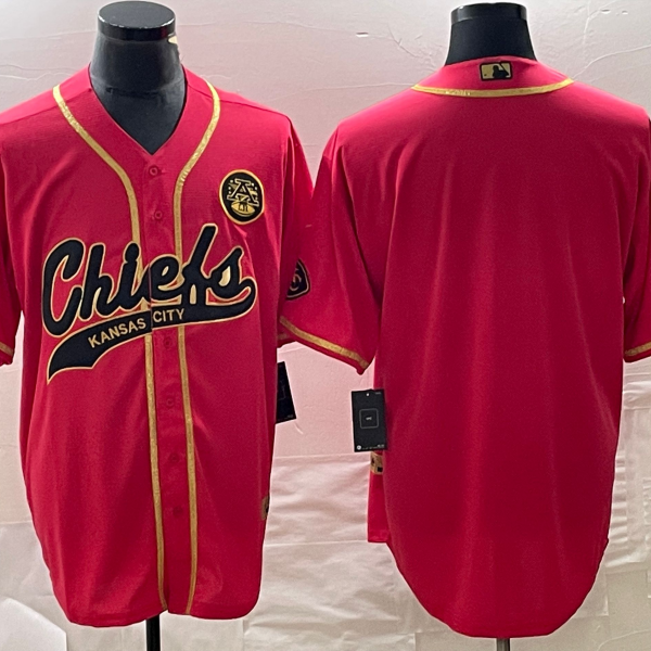 Men’s Kansas City Chiefs Blank Red Gold Cool Base Stitched Baseball Jersey