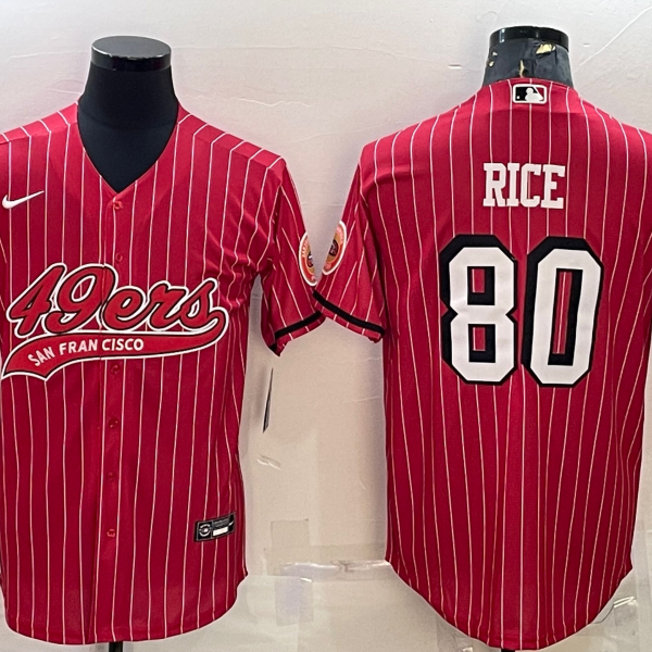 Men’s San Francisco 49ers #80 Jerry Rice Red Pinstripe Color Rush With Patch Cool Base Stitched Baseball Jersey