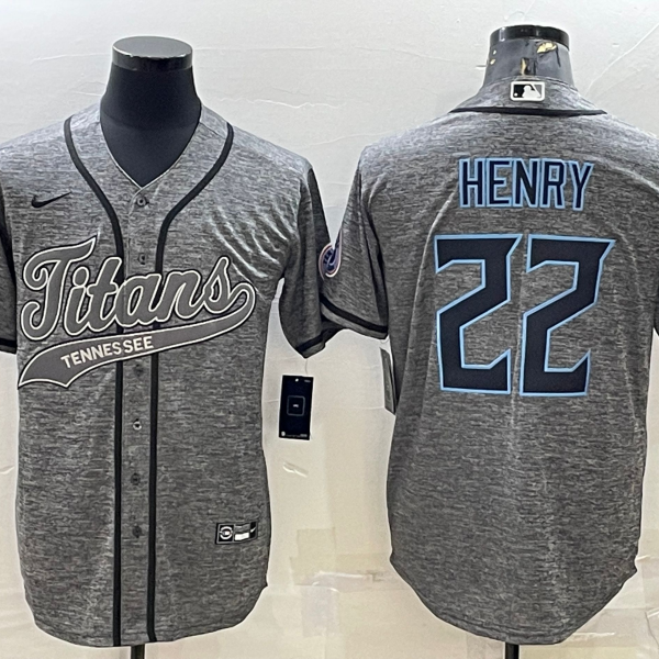 Men’s Tennessee Titans #22 Derrick Henry Grey Gridiron With Patch Cool Base Stitched Baseball Jersey
