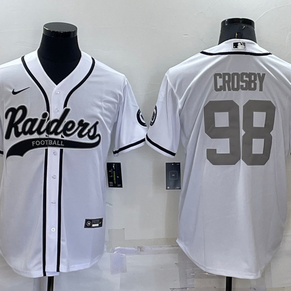 Men’s Las Vegas Raiders #98 Maxx Crosby White Grey Stitched MLB Cool Base Nike Baseball Jersey