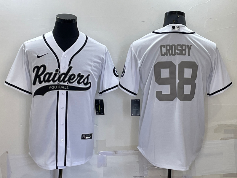 Men’s Las Vegas Raiders #98 Maxx Crosby White Grey Stitched MLB Cool Base Nike Baseball Jersey