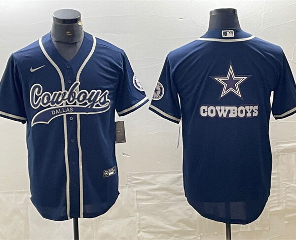 Men’s Dallas Cowboys Navy Team Big Logo With Patch Cool Base Stitched Baseball Jersey