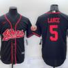 Men’s San Francisco 49ers #5 Trey Lance Black Stitched Cool Base Nike Baseball Jersey