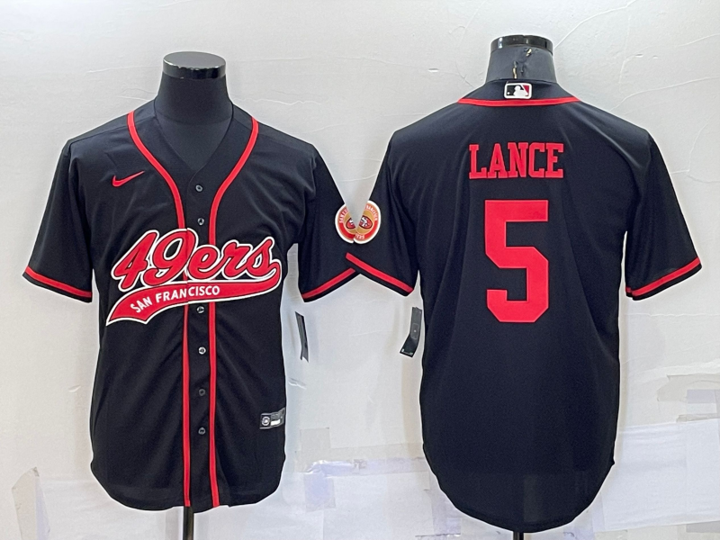 Men’s San Francisco 49ers #5 Trey Lance Black Stitched Cool Base Nike Baseball Jersey