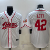 Men’s San Francisco 49ers #42 Ronnie Lott White With Patch Cool Base Stitched Baseball Jersey