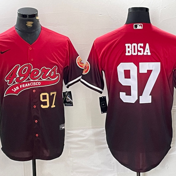 Men’s San Francisco 49ers #97 Nick Bosa Red Black With Patch Cool Base Baseball Stitched Jerseys