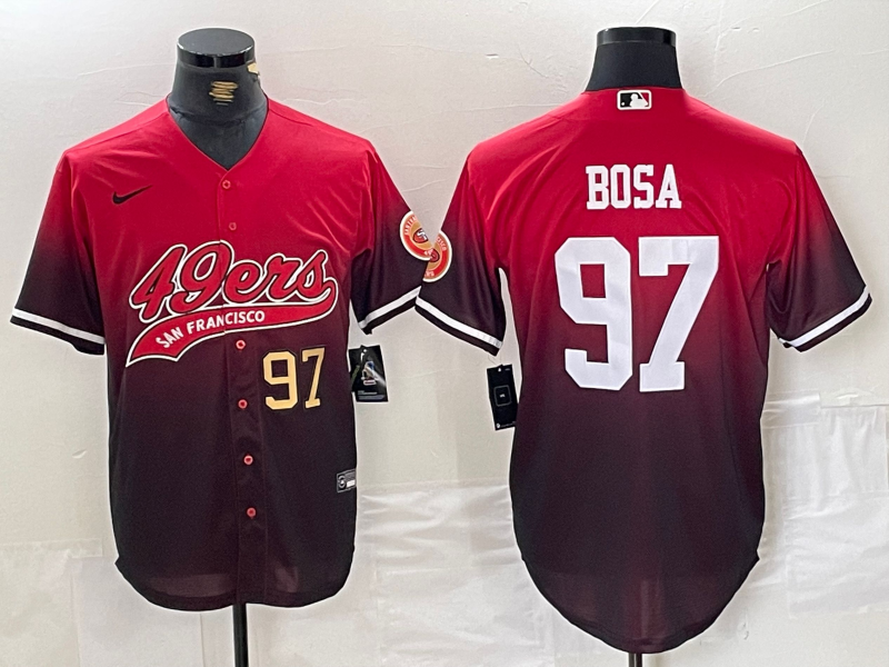 Men’s San Francisco 49ers #97 Nick Bosa Red Black With Patch Cool Base Baseball Stitched Jerseys