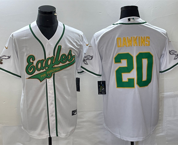 Men’s Philadelphia Eagles #20 Brian Dawkins White Gold Cool Base Stitched Baseball Jersey