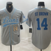 Men’s Detroit Lions #14 Amon-Ra St. Brown Number Gray Cool Base Stitched Baseball Jerseys