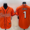 Men’s Cincinnati Bengals #1 JaMarr Chase Orange With Patch Cool Base Stitched Baseball Jersey