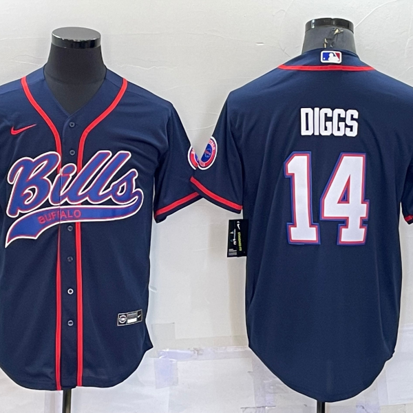 Men’s Buffalo Bills #14 Stefon Diggs Navy With Patch Cool Base Stitched Baseball Jersey