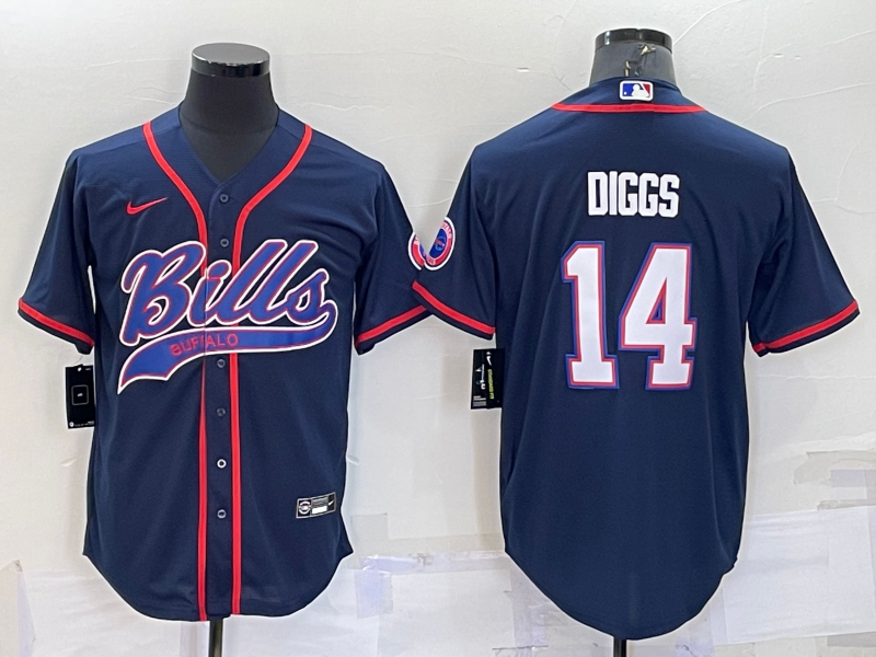Men’s Buffalo Bills #14 Stefon Diggs Navy With Patch Cool Base Stitched Baseball Jersey