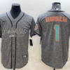 Men’s Miami Dolphins #1 Tua Tagovailoa Grey Gridiron With Patch Cool Base Stitched Baseball Jersey