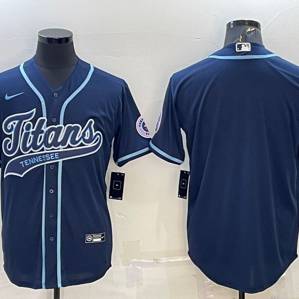 Men’s Tennessee Titans Blank Navy With Patch Cool Base Stitched Baseball Jersey