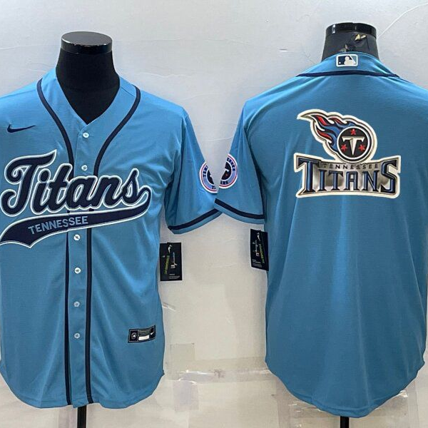 Men’s Tennessee Titans Blue Team Big Logo With Patch Cool Base Stitched Baseball Jersey