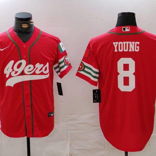 Men’s San Francisco 49ers #8 Steve Young Red Mexico Cool Base Stitched Baseball Jersey