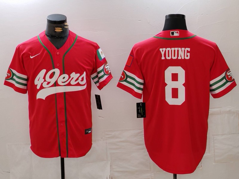 Men’s San Francisco 49ers #8 Steve Young Red Mexico Cool Base Stitched Baseball Jersey