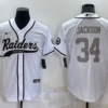 Men’s Las Vegas Raiders #34 Bo Jackson White Grey Stitched MLB Cool Base Nike Baseball Jersey