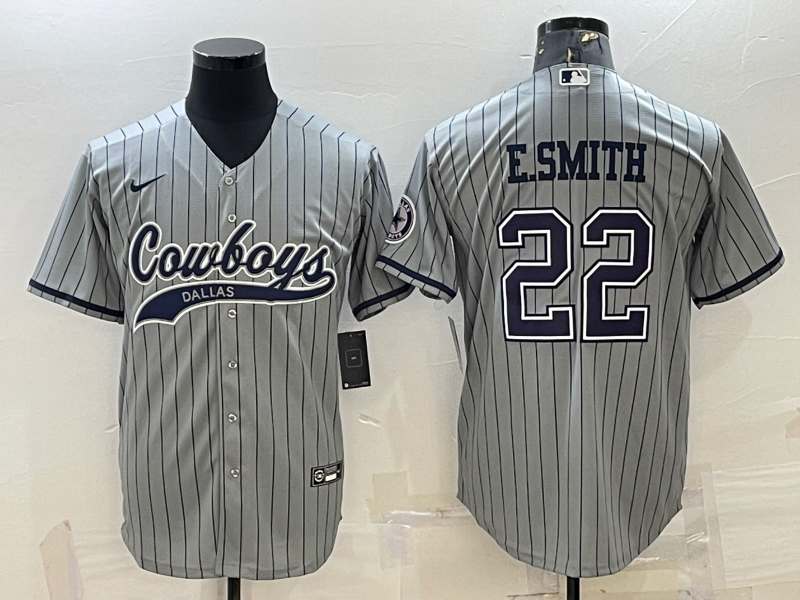 Men’s Dallas Cowboys #22 Emmitt Smith Grey With Patch Cool Base Stitched Baseball Jersey