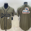 Men’s Miami Dolphins Olive Salute to Service Team Big Logo Cool Base Stitched Baseball Jersey