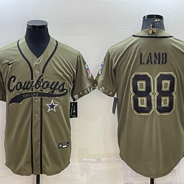 Men’s Dallas Cowboys #88 CeeDee Lamb 2022 Olive Salute to Service Cool Base Stitched Baseball Jersey