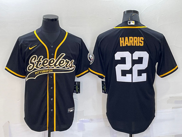 Men’s Pittsburgh Steelers #22 Najee Harris Black With Patch Cool Base Stitched Baseball Jersey