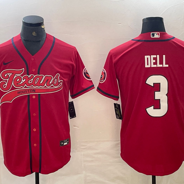 Men’s Houston Texans #3 Tank Dell Red With Patch Cool Base Stitched Baseball Jersey